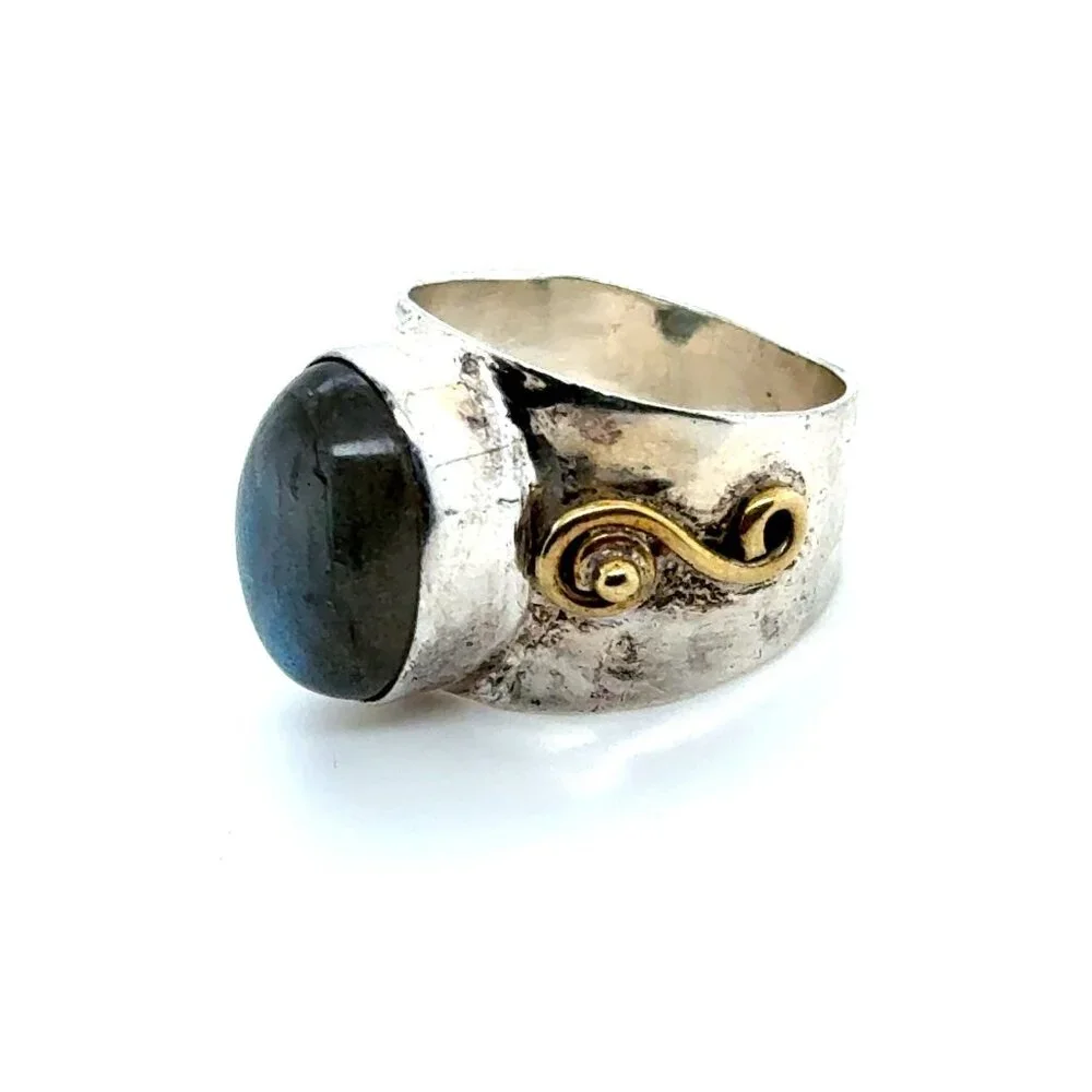 925‎ Stone Ring with Gold Accent